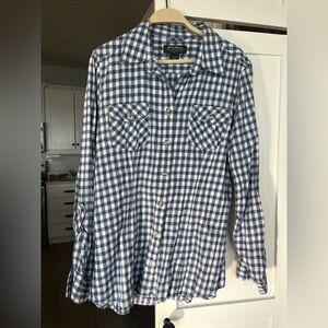 Eddie Bauer Blue and White Casual Button Down Shirt